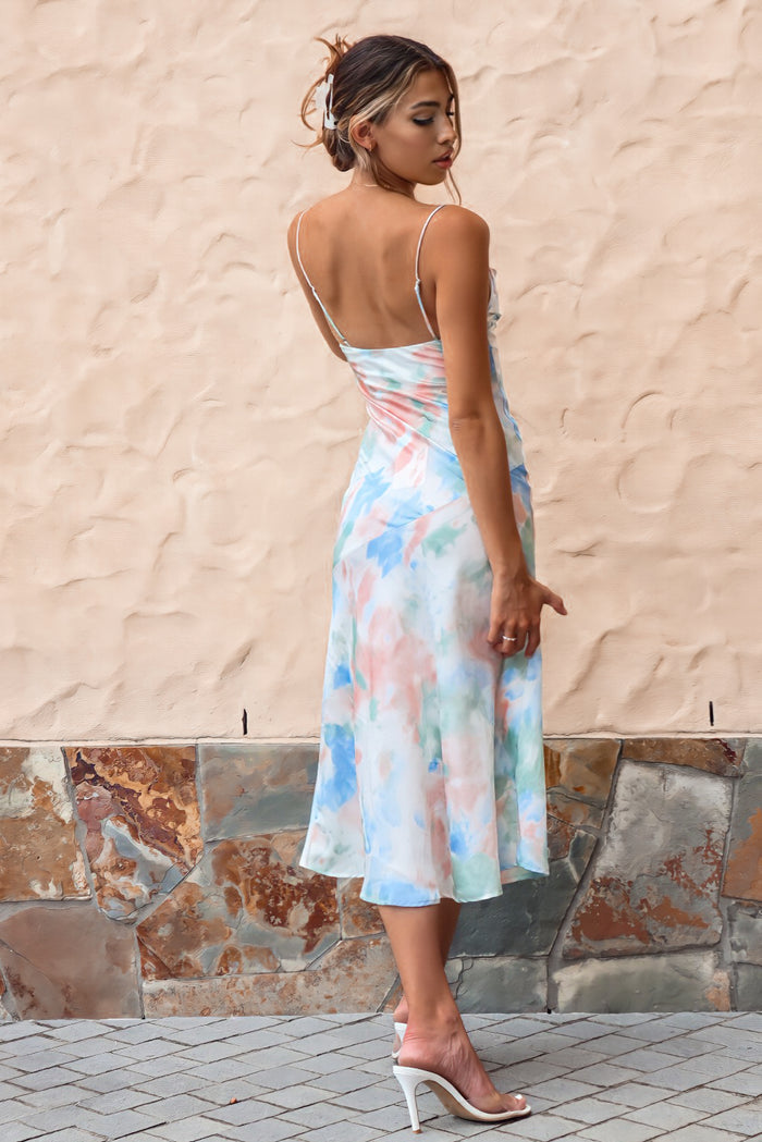 Celine Satin Midi - Green Rainbow - Runway Goddess
