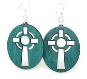 Celtic cross wood earrings — Celtic cross in laser-cut wood, made in USA