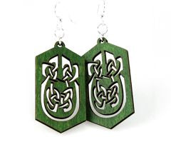 Celtic rectangle earrings with interlaced knotwork, eco-friendly jewelry made in USA