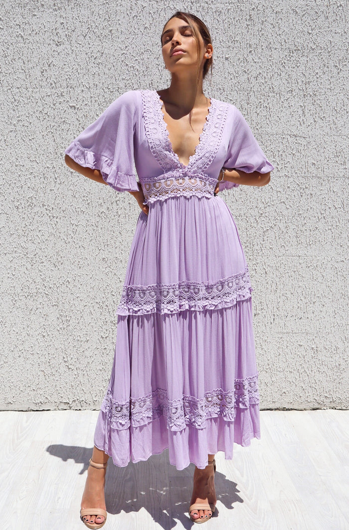 Charlotte Boho Maxi Dress - Lilac - Runway Goddess