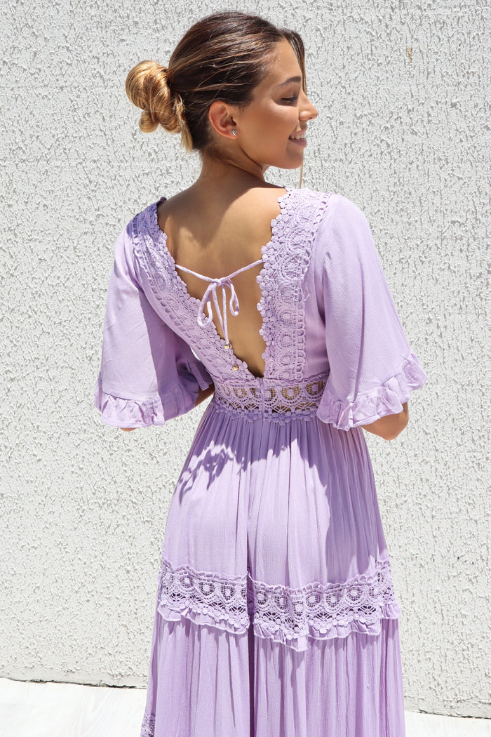 Charlotte Boho Maxi Dress - Lilac - Runway Goddess