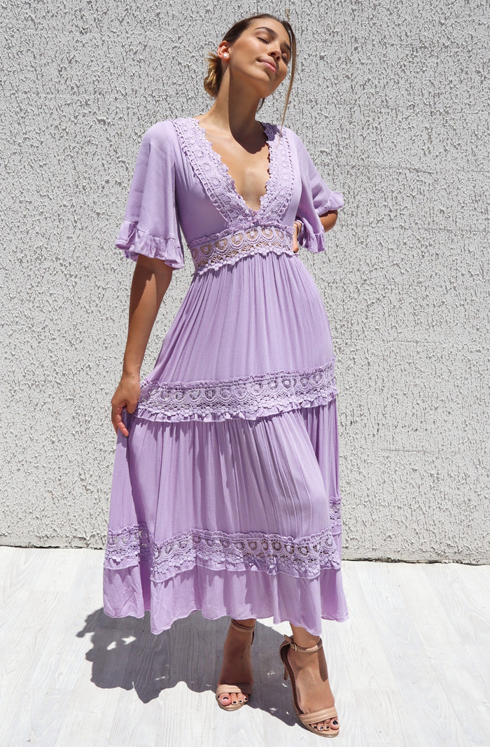 Charlotte Boho Maxi Dress - Lilac - Runway Goddess