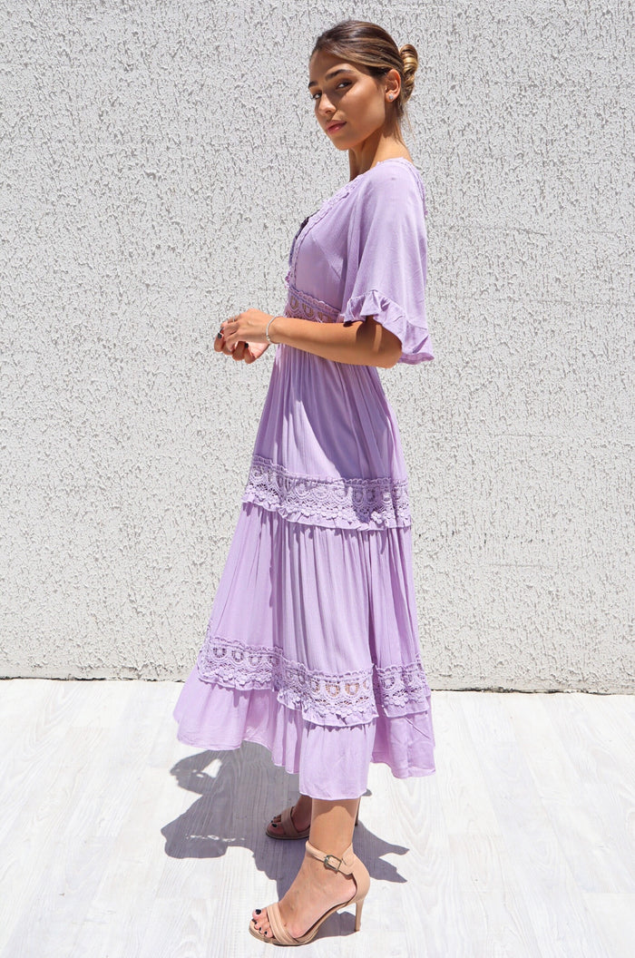 Charlotte Boho Maxi Dress - Lilac - Runway Goddess