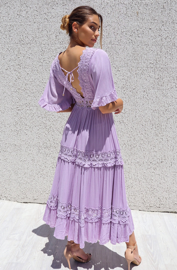 Charlotte Boho Maxi Dress - Lilac - Runway Goddess