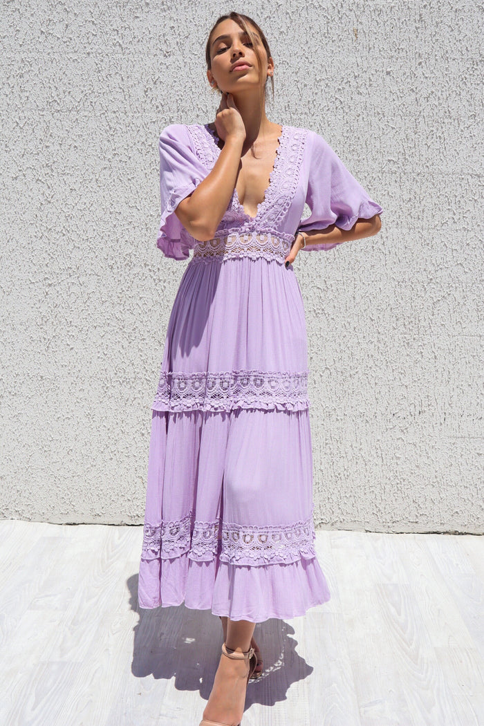 Charlotte Boho Maxi Dress - Lilac - Runway Goddess