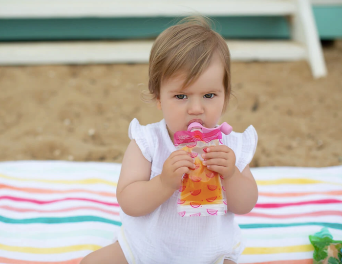 Cherub Baby Silicone Food Pouch Soft Spouts 2PK - Peach/Blush