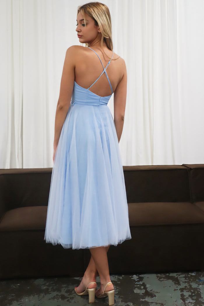 Cindy Tulle Midi Dress - Baby Blue - Runway Goddess