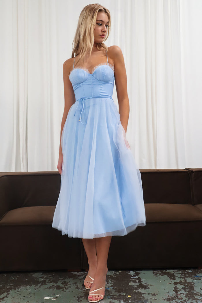 Cindy Tulle Midi Dress - Baby Blue - Runway Goddess