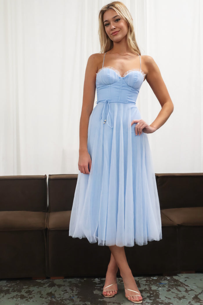Cindy Tulle Midi Dress - Baby Blue - Runway Goddess