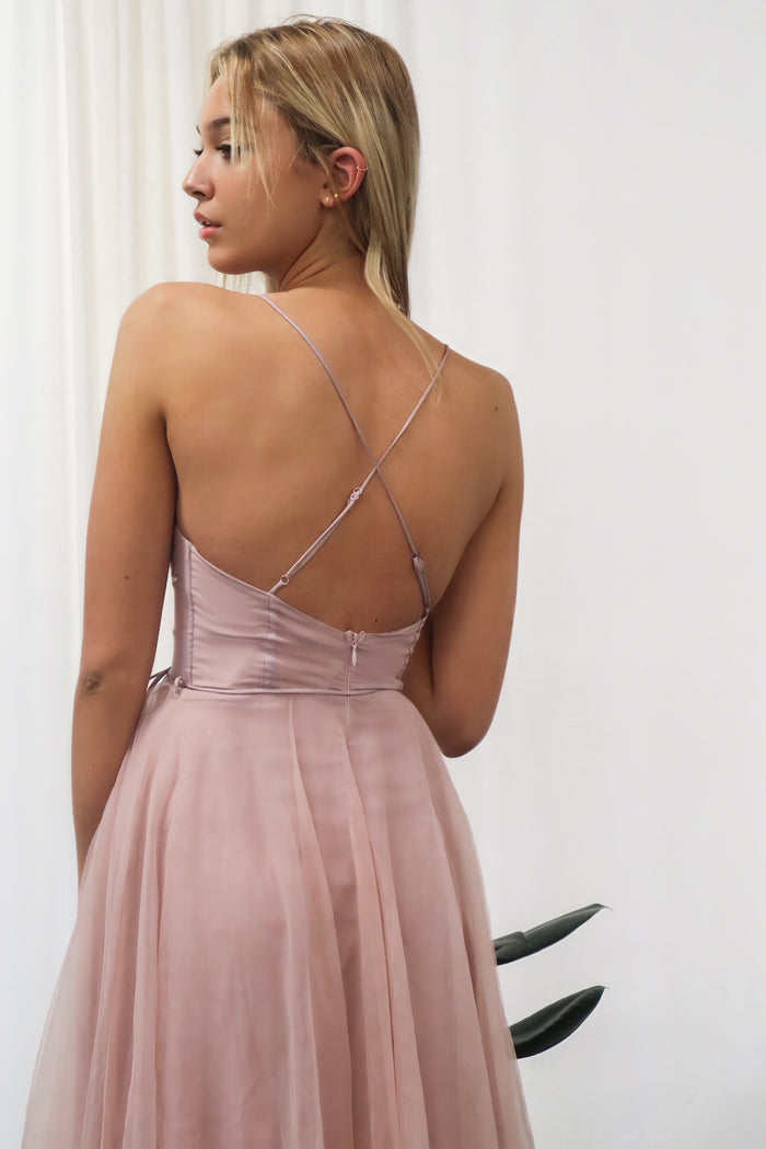 Cindy Tulle Midi Dress - Dusty Pink - Runway Goddess