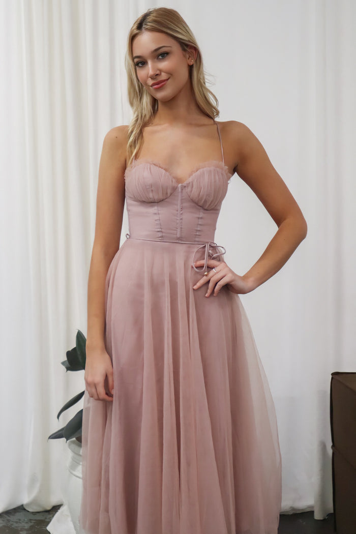 Cindy Tulle Midi Dress - Dusty Pink - Runway Goddess
