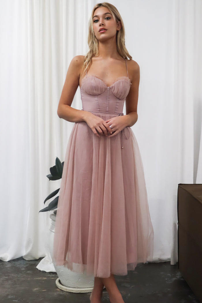 Cindy Tulle Midi Dress - Dusty Pink - Runway Goddess