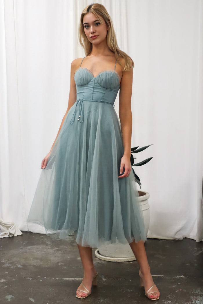 Cindy Tulle Midi Dress - Sage - Runway Goddess