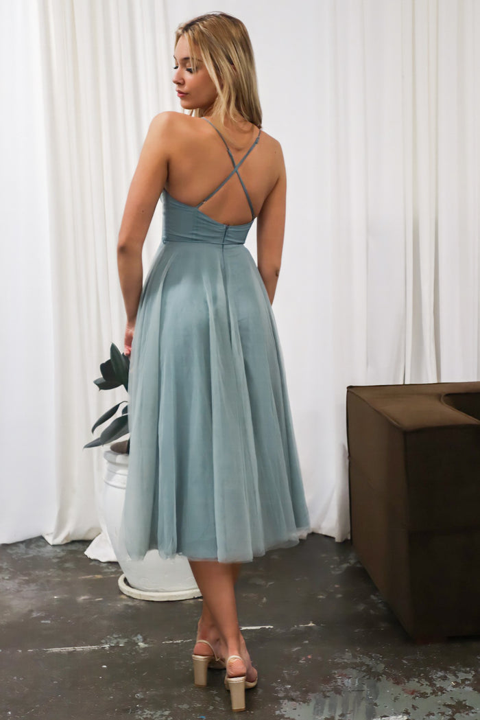 Cindy Tulle Midi Dress - Sage - Runway Goddess