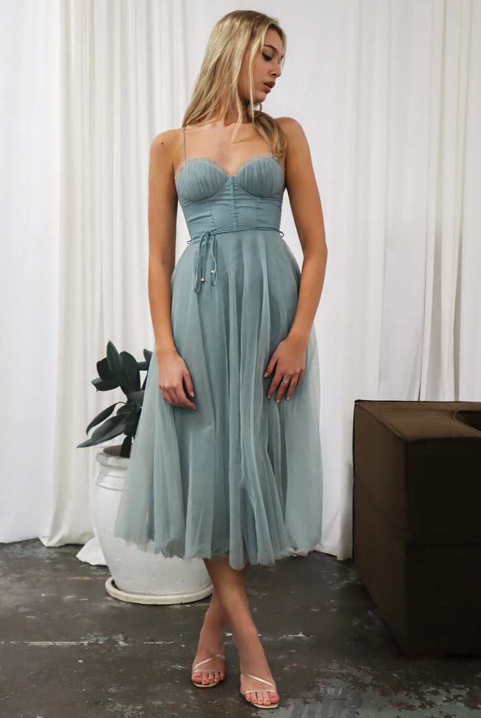 Cindy Tulle Midi Dress - Sage - Runway Goddess