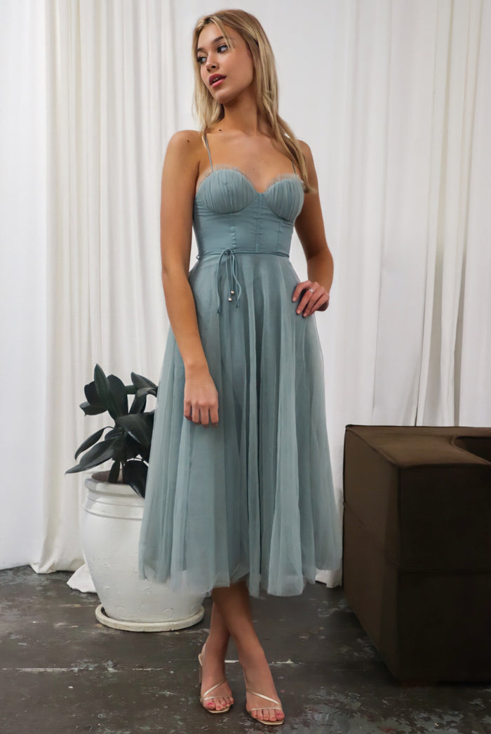 Cindy Tulle Midi Dress - Sage - Runway Goddess