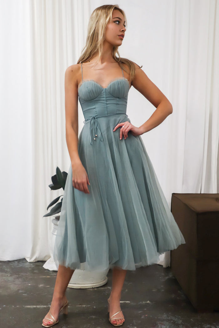 Cindy Tulle Midi Dress - Sage - Runway Goddess