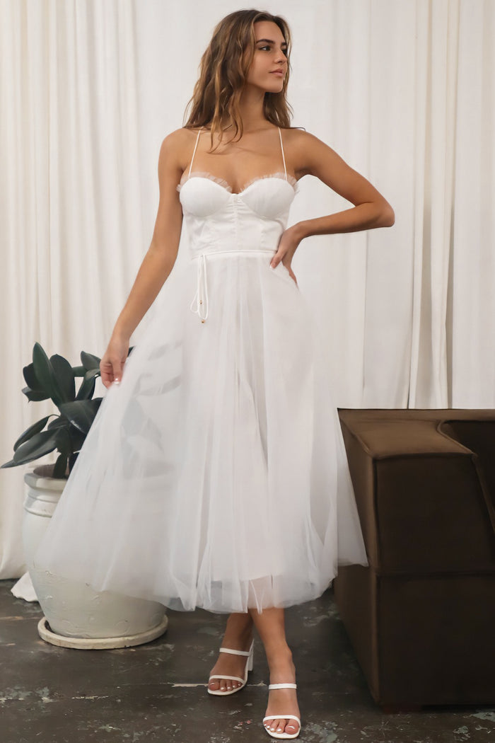 Cindy Tulle Midi Dress - White - Runway Goddess