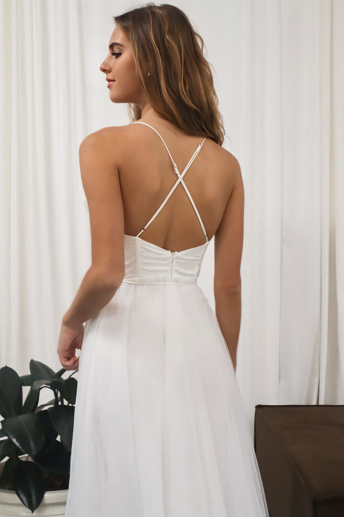 Cindy Tulle Midi Dress - White - Runway Goddess