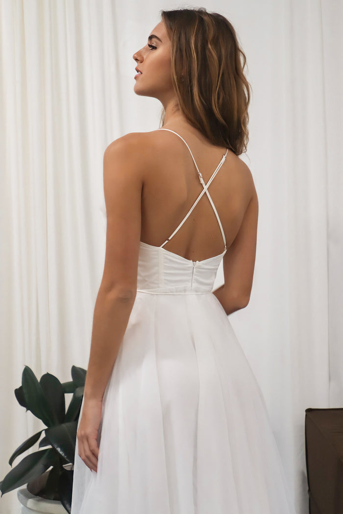 Cindy Tulle Midi Dress - White - Runway Goddess