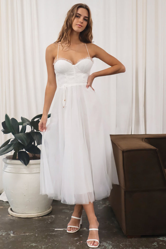 Cindy Tulle Midi Dress - White - Runway Goddess