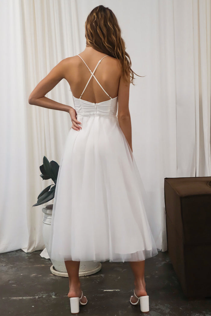 Cindy Tulle Midi Dress - White - Runway Goddess