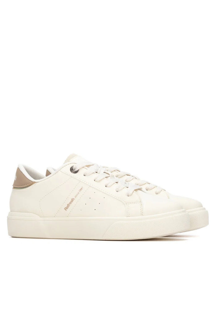 Classic cream trainers with coloured heel