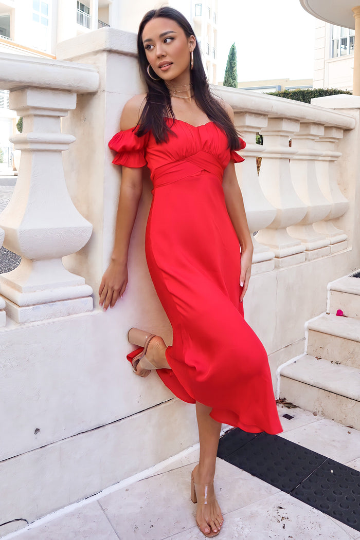 Claudia Midi Dress - Red - Runway Goddess