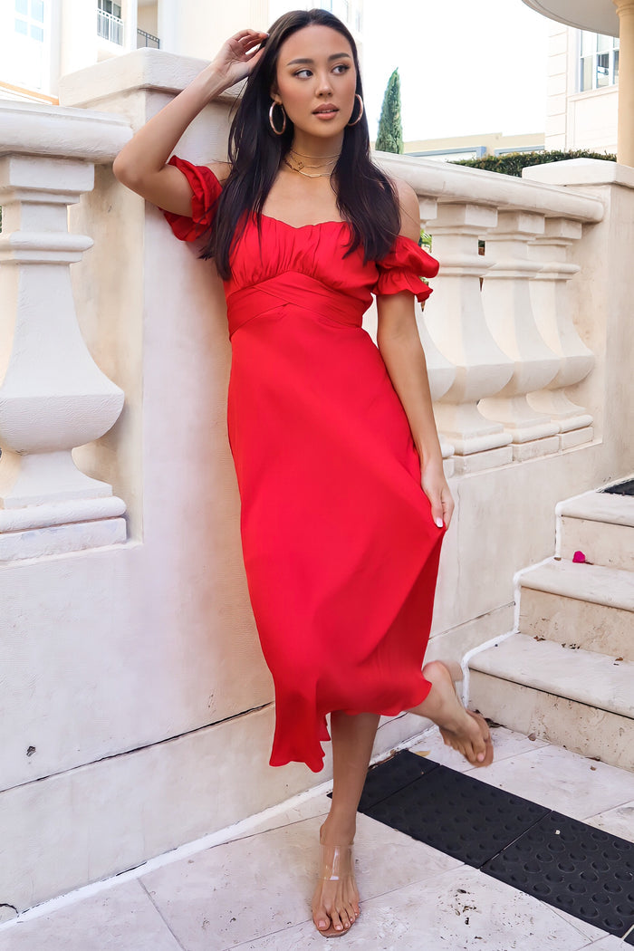 Claudia Midi Dress - Red - Runway Goddess