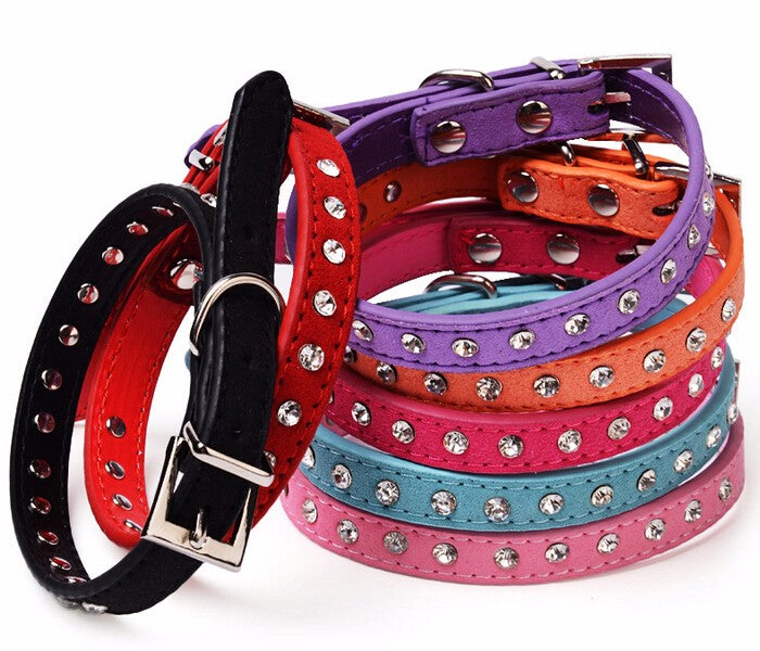 Cool Diamond Leather Look Pet Collars