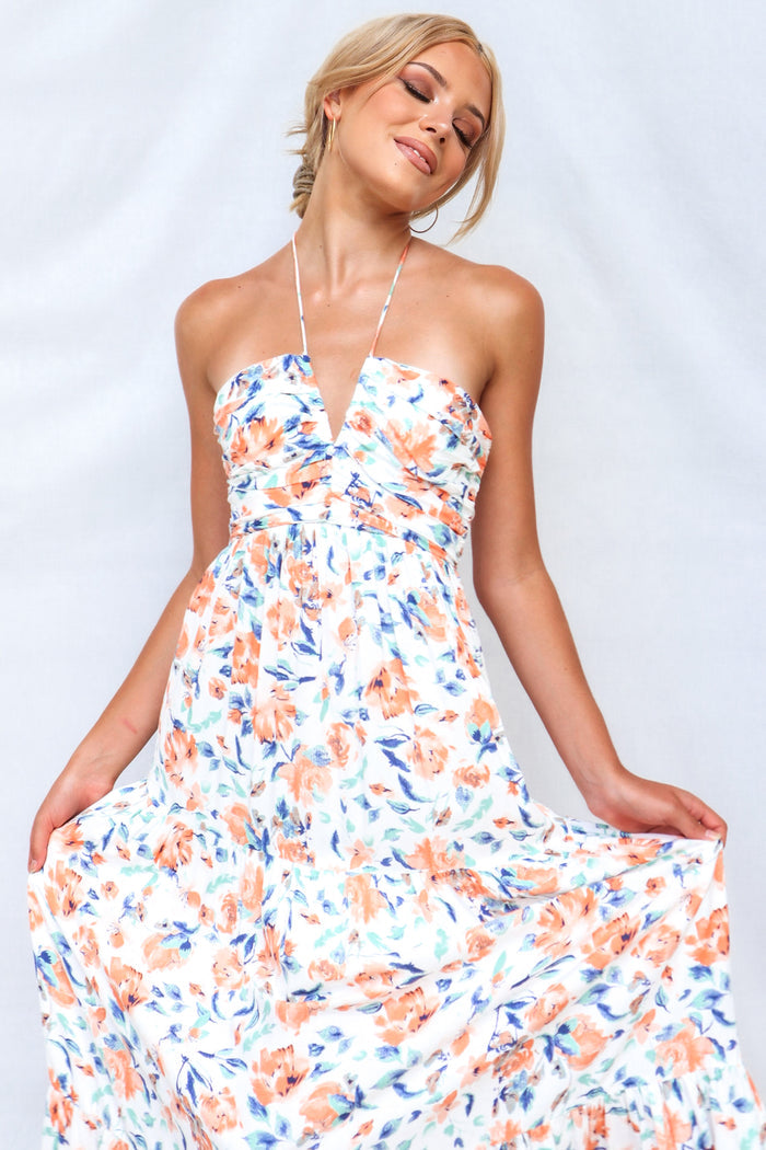 Coral Maxi Dress - Orange Print - Runway Goddess