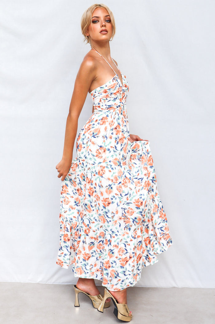 Coral Maxi Dress - Orange Print - Runway Goddess