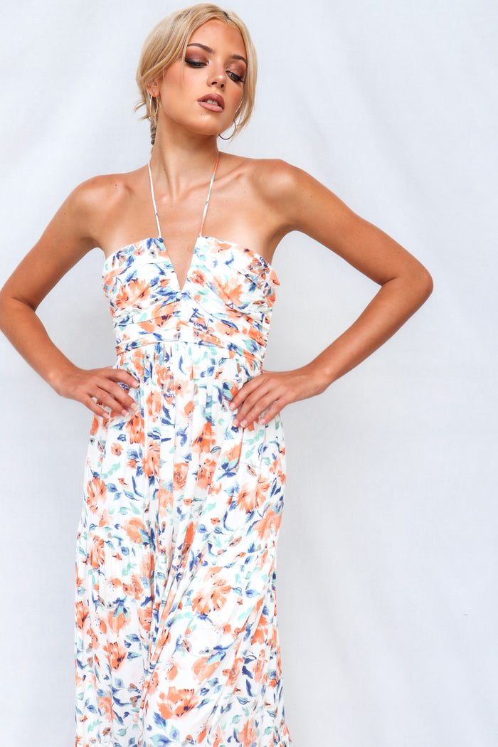 Coral Maxi Dress - Orange Print - Runway Goddess