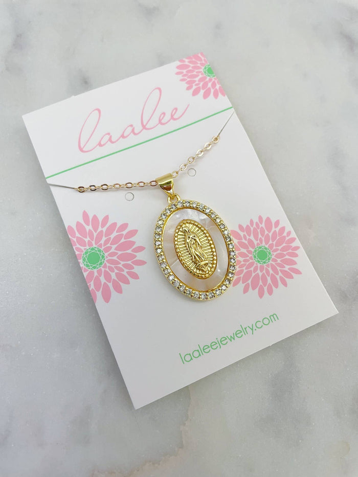 Cream Mary Jewelry, Pendant Necklace, Gold Religious Jewelry: 18"(most popular)