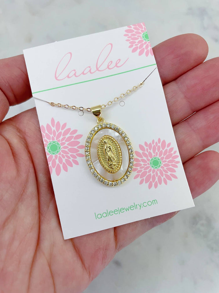 Cream Mary Jewelry, Pendant Necklace, Gold Religious Jewelry: 18"(most popular)