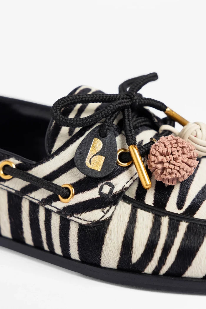 Cyprus Boat Shoe Zebra Hair Leather Loafer Larroudé