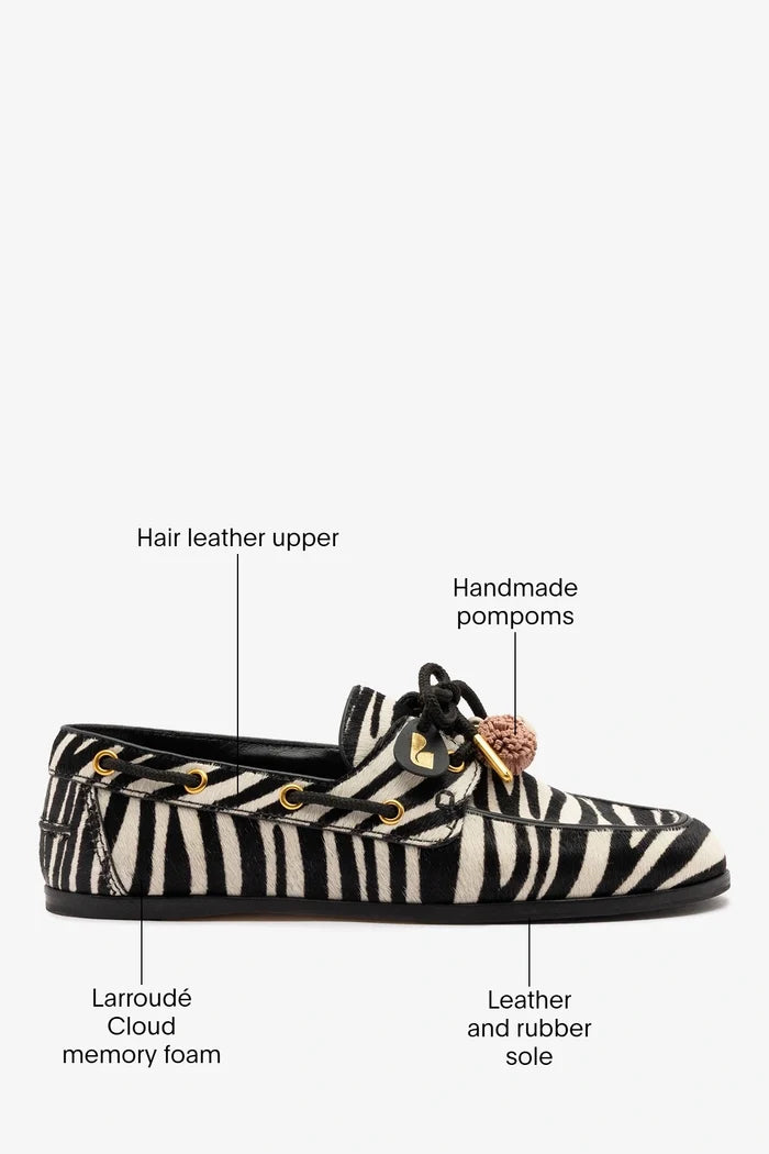 Cyprus Boat Shoe Zebra Hair Leather Loafer Larroudé