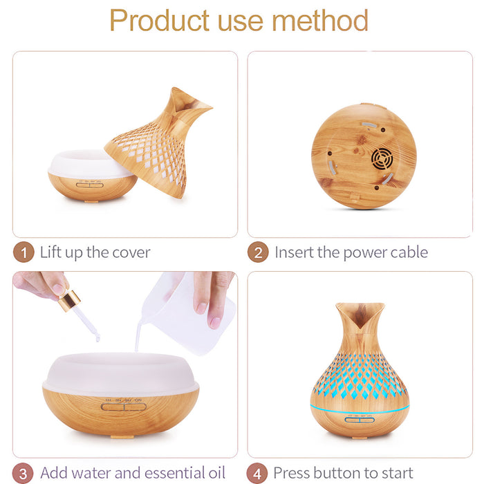 Dark Woodgrain 500ml Wood-Grain Essential Oil Aroma Diffuser with Lattice Design and Humidifier