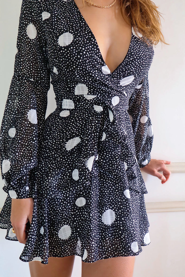 Dawn Mini Dress - Black Spots - Runway Goddess