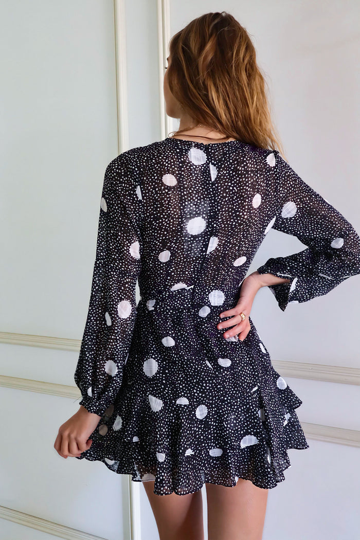 Dawn Mini Dress - Black Spots - Runway Goddess
