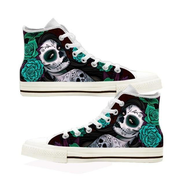Day Of The Dead Sugar Skull Printed Lace-Up Hi Top Sneakers