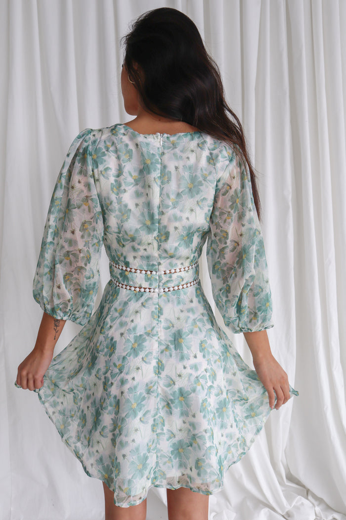 Dela Mini Dress - Sage/White Floral - Runway Goddess