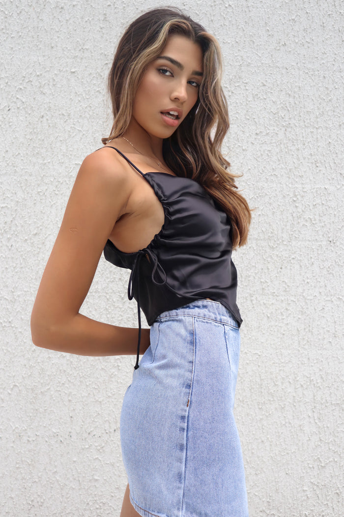 Delilah Satin Top - Black - Runway Goddess
