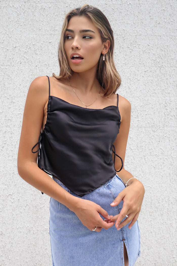 Delilah Satin Top - Black - Runway Goddess