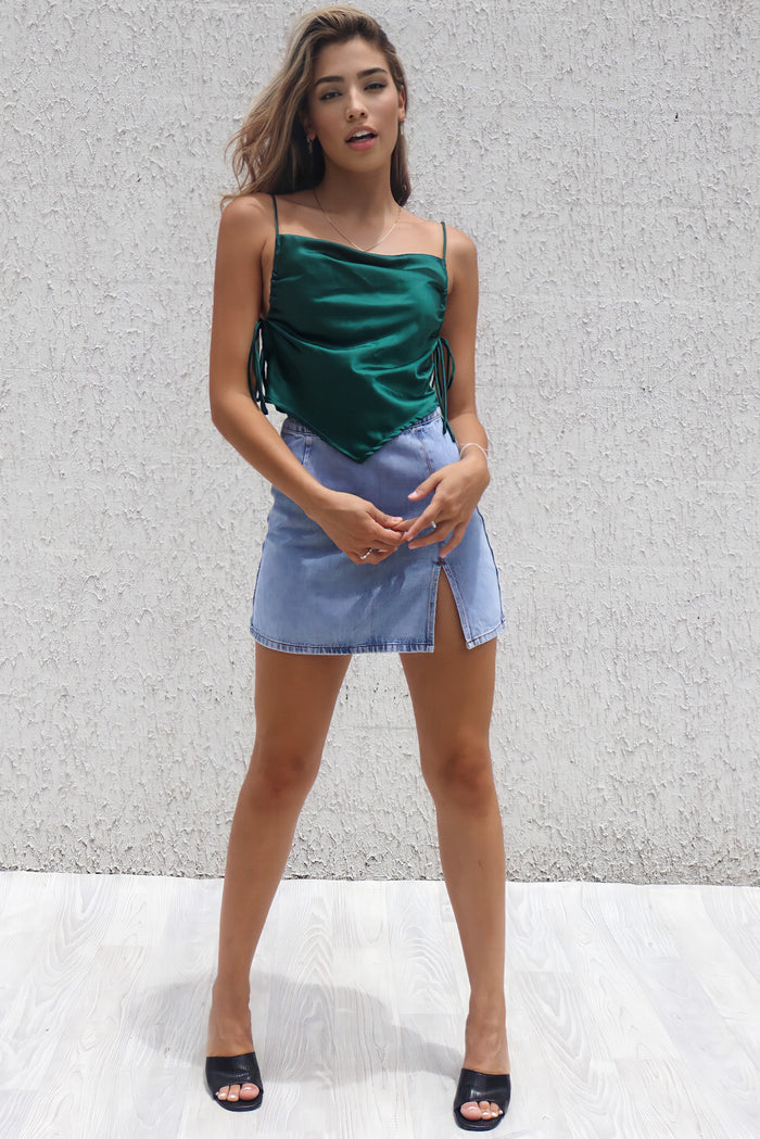 Delilah Satin Top - Emerald - Runway Goddess
