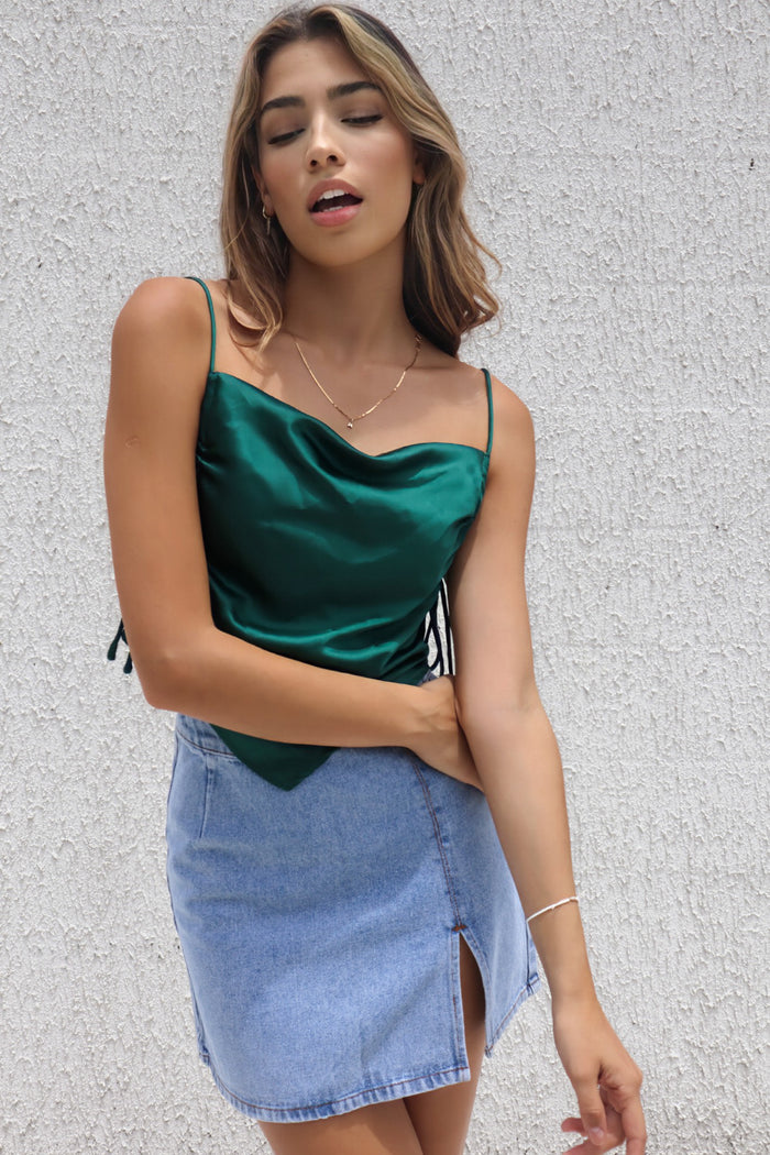 Delilah Satin Top - Emerald - Runway Goddess