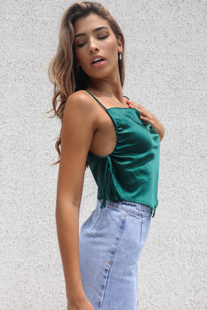 Delilah Satin Top - Emerald - Runway Goddess