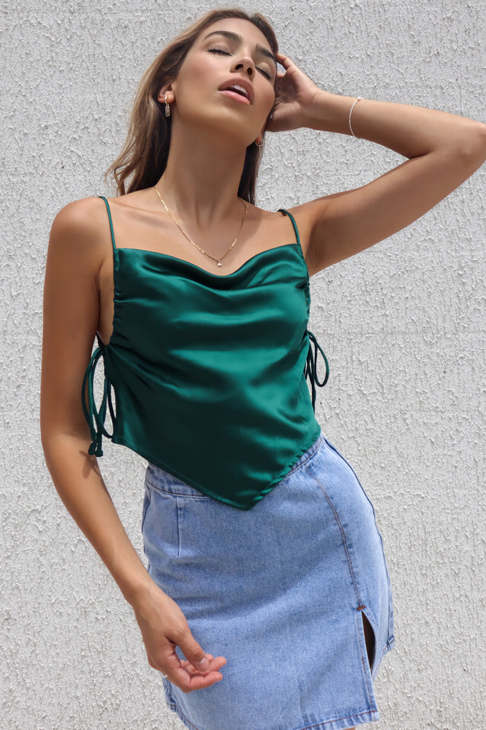 Delilah Satin Top - Emerald - Runway Goddess