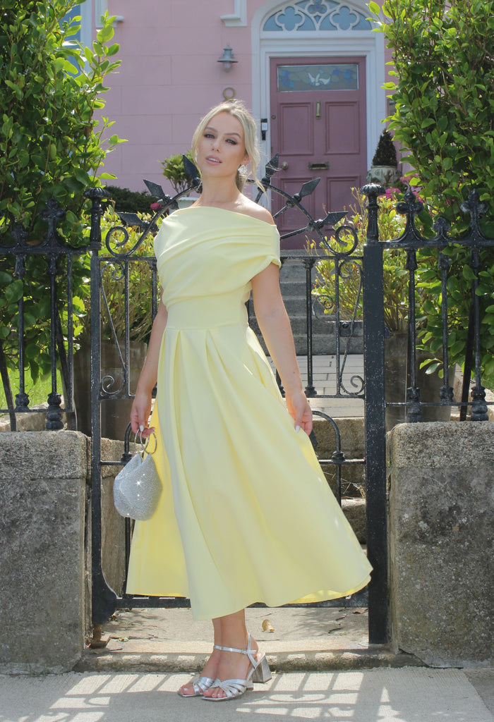 Dollie Asymmetric Neckline Skater Midi Dress