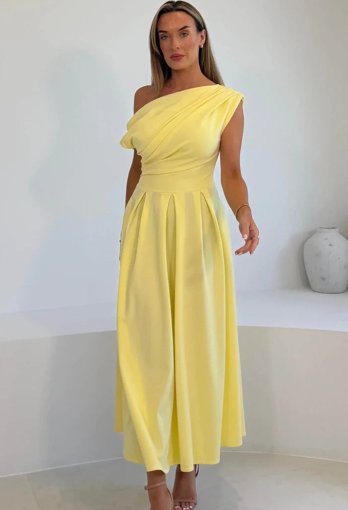 Dollie Asymmetric Neckline Skater Midi Dress